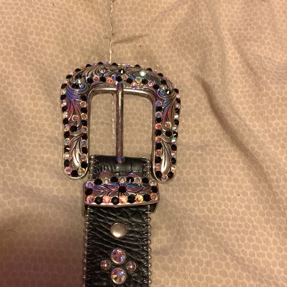 SOLD. B.B belt (B.B Simon) belt black with swarovski crystal all around - Picture 2 of 8